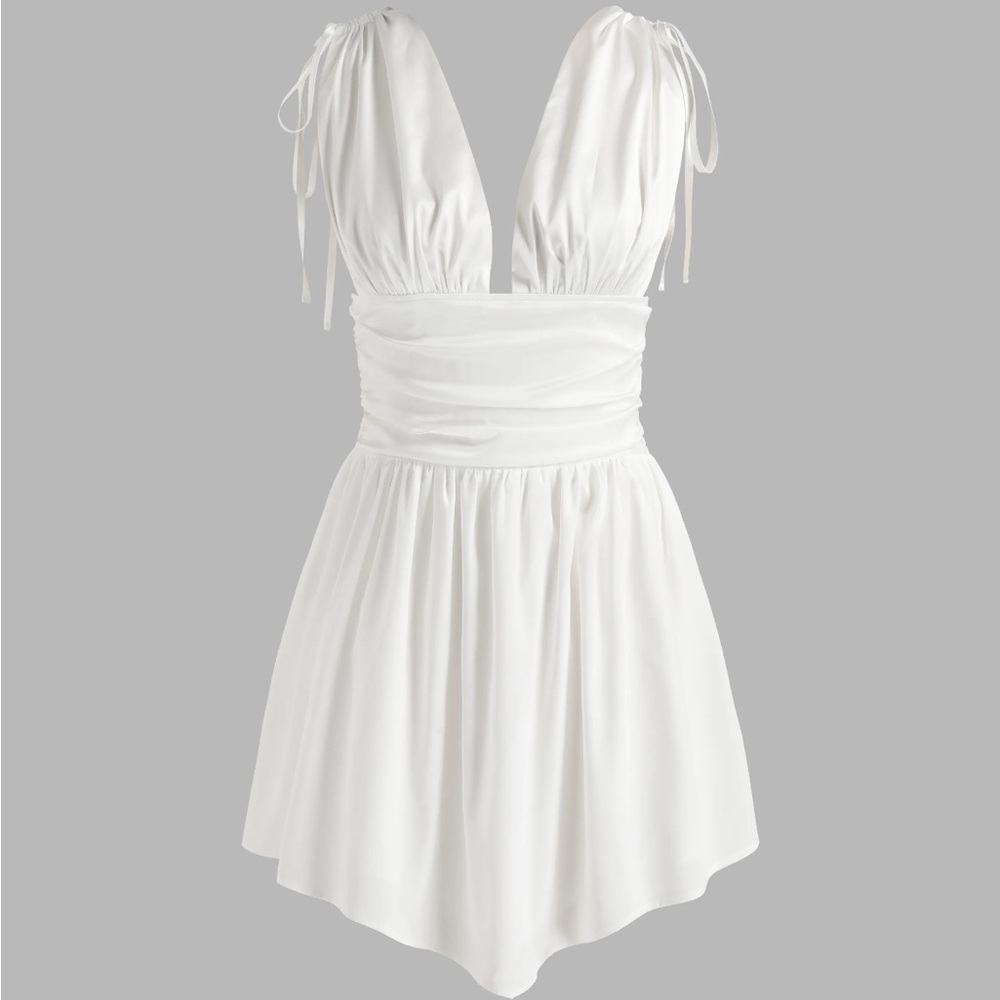 Solid satin ruched mini dress